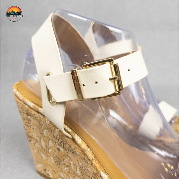 Arturo Chiang White Nude Wedge Summer Sandals Ankle Strap Neutral Women's Size 8 - Picture 10 of 12